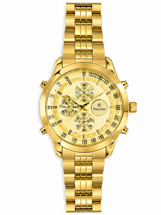 Gold Stainless Steel Strap | Quartz Movement | Tachymeter Dial | Date Display | Luxury Designer Wristwatch