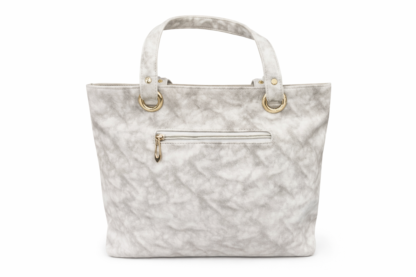 Marbled Gray Tote Bag for Women, Faux Suede Shoulder Handbag with Front Zip Pocket, Inner Zip Pocket, Gold Tone Hardware for Office, Shopping and Travel