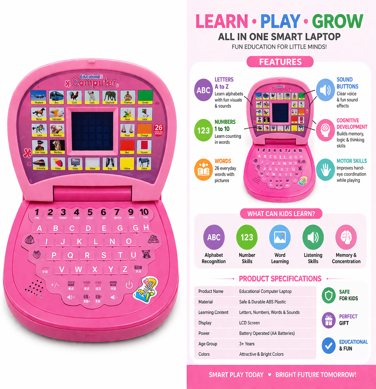 Educational Laptop Toy for Kids | Learning Computer with Letters, Numbers & Words | Interactive Sound & Music Toy