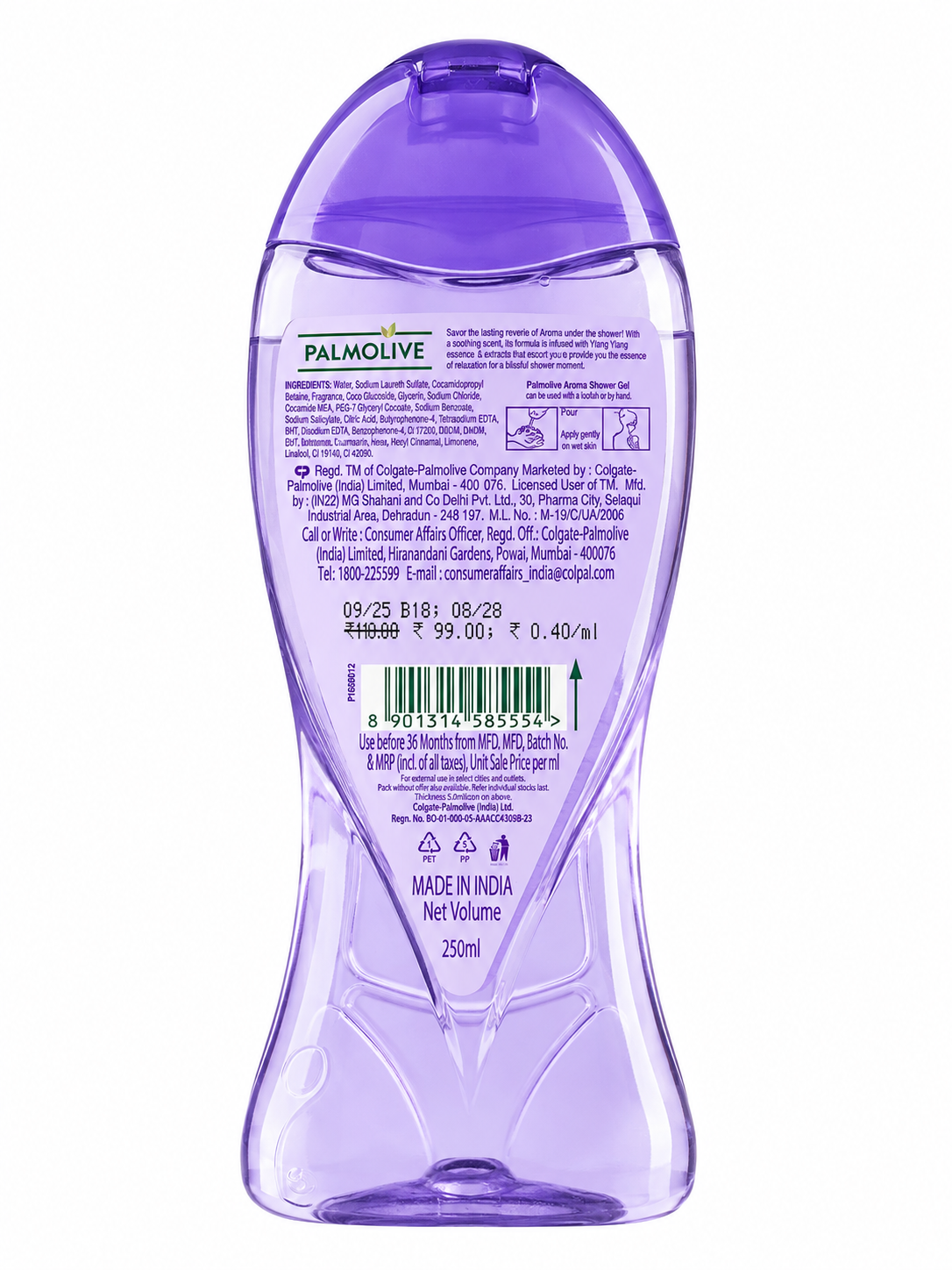 Palmolive Aroma Absolute Relax Shower Gel, Ylang Ylang & Iris, 250 ml | Relaxing Fragrance | Moisturizing Shower Gel | Soft & Smooth Skin | pH Balanced Formula