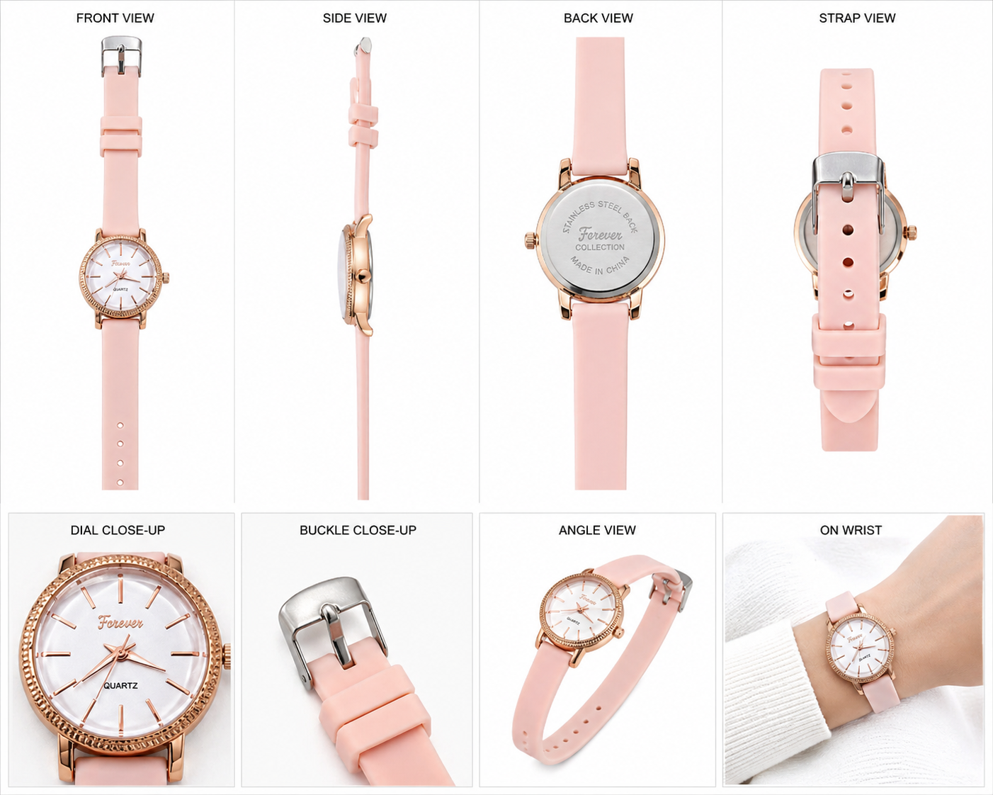 Forever Collection Women’s Analog Watch with Rose Gold Dial, Soft Silicone Strap, Quartz Movement,