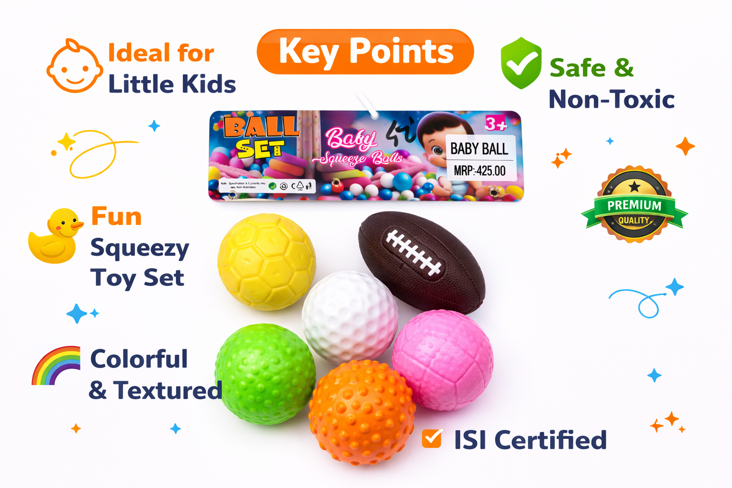 Non-Toxic Toy for Infants & Kids (Multicolor, Pack of 6)
