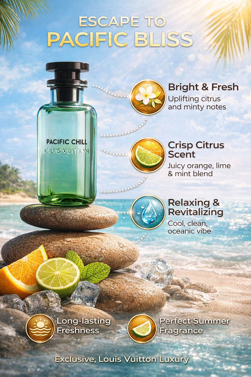 Louis Vuitton Pacific Chill Eau De Parfum – Fresh Citrus Mint Perfume | Long Lasting Summer Fragrance | Premium Luxury Scent