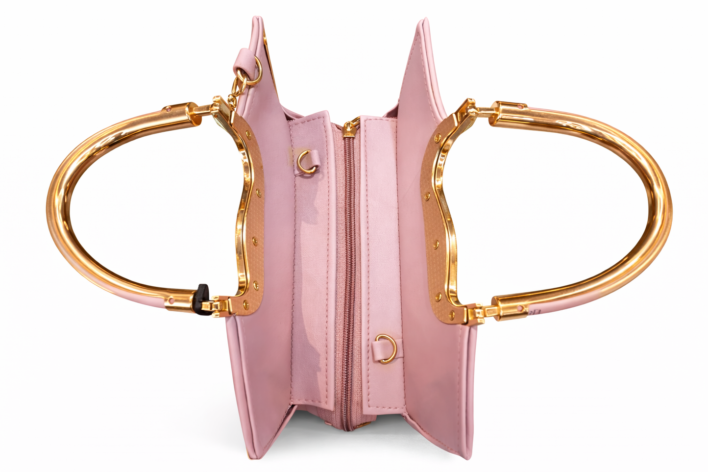 Harmal Store Women’s Blush Pink Faux Leather Handbag with Rhinestone Handle | Luxury Top Handle Purse with Gold-Tone Hardware
