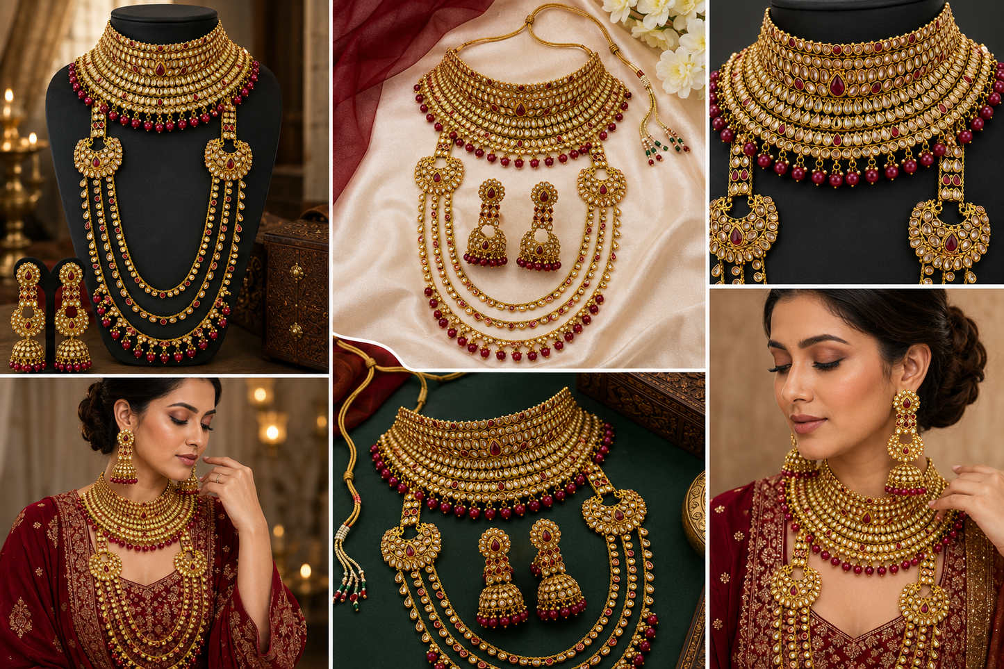 Kundan Heritage Necklace Set for Women | Bridal Kundan Jewelry Set with Ruby Beads & Jhumka Earrings | Traditional Indian Wedding Necklace