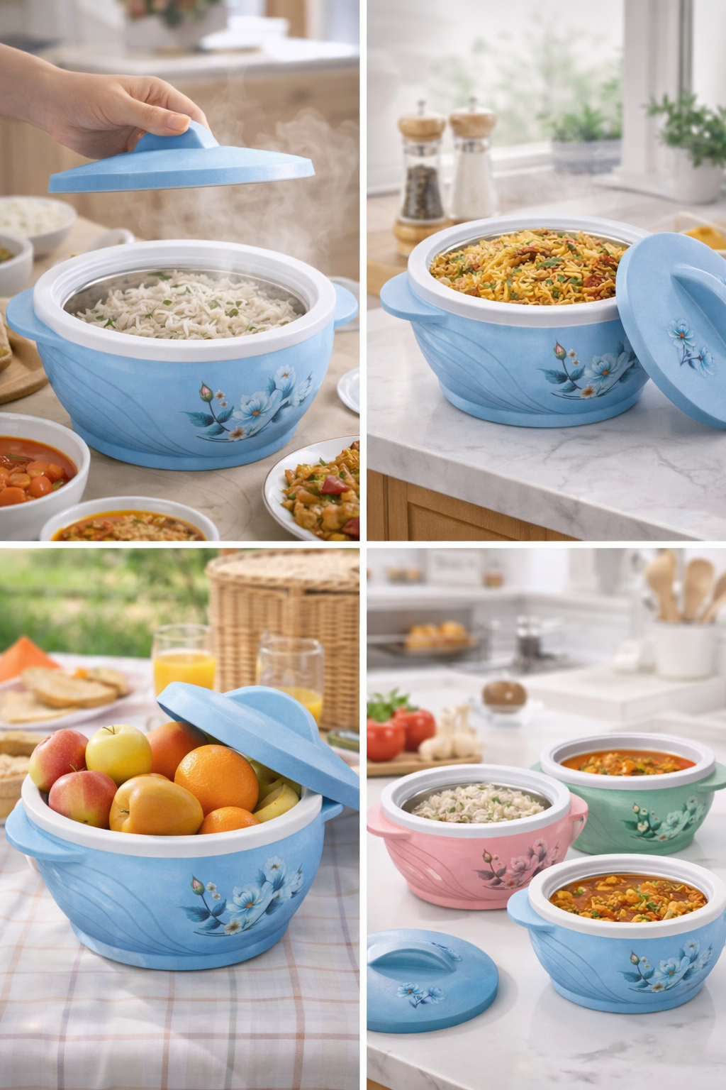 Lyzo Florenza Insulated Casserole 1 Litre, BPA-Free Hot Case with Stainless Steel Inner, PU Insulation, Keeps Food Hot & Fresh, Durable Serving Bowl with Lid & Handle