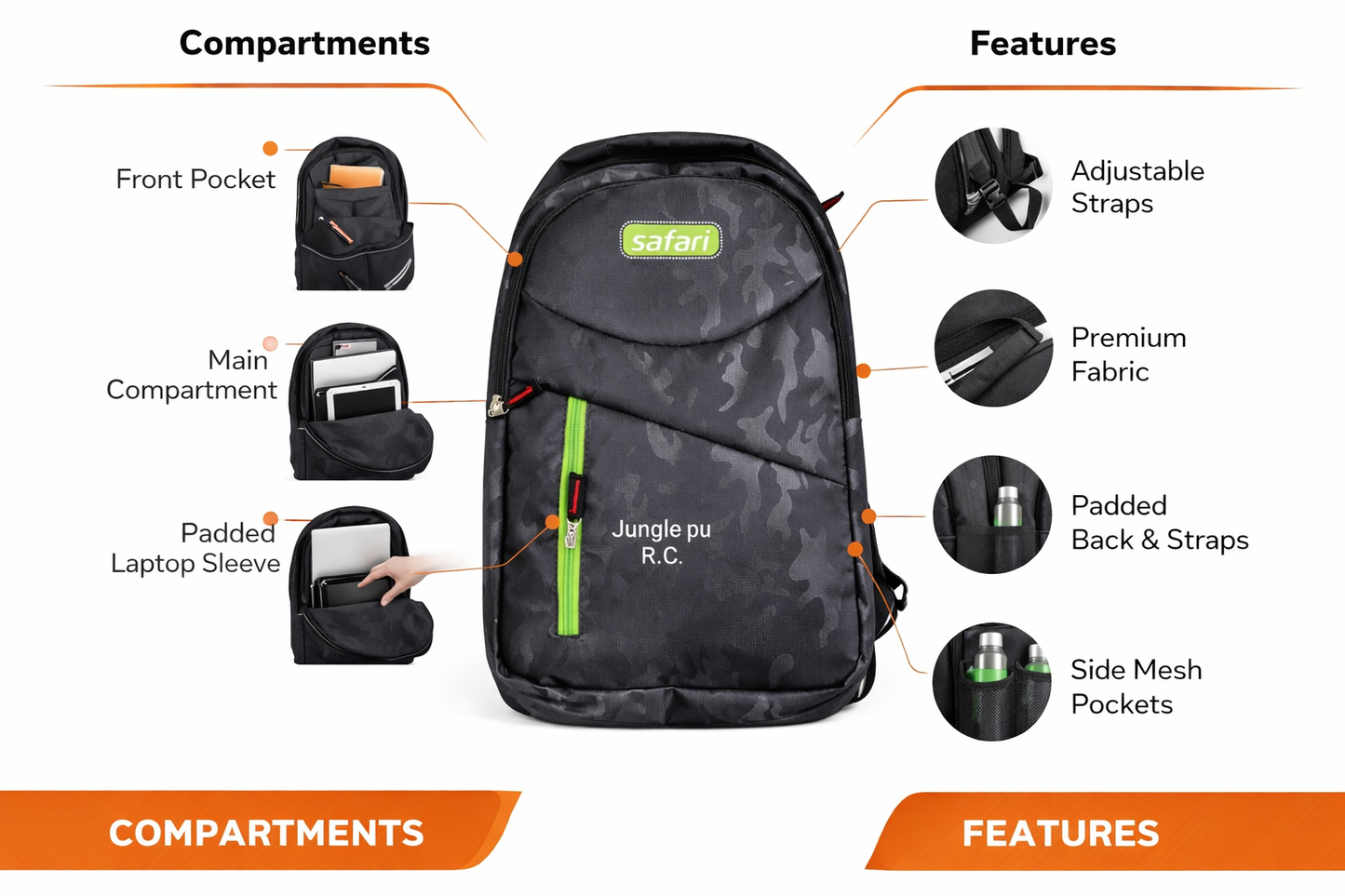 afari Jungle PU R.C. Backpack for Men and Women, Laptop Backpack with Padded Sleeve