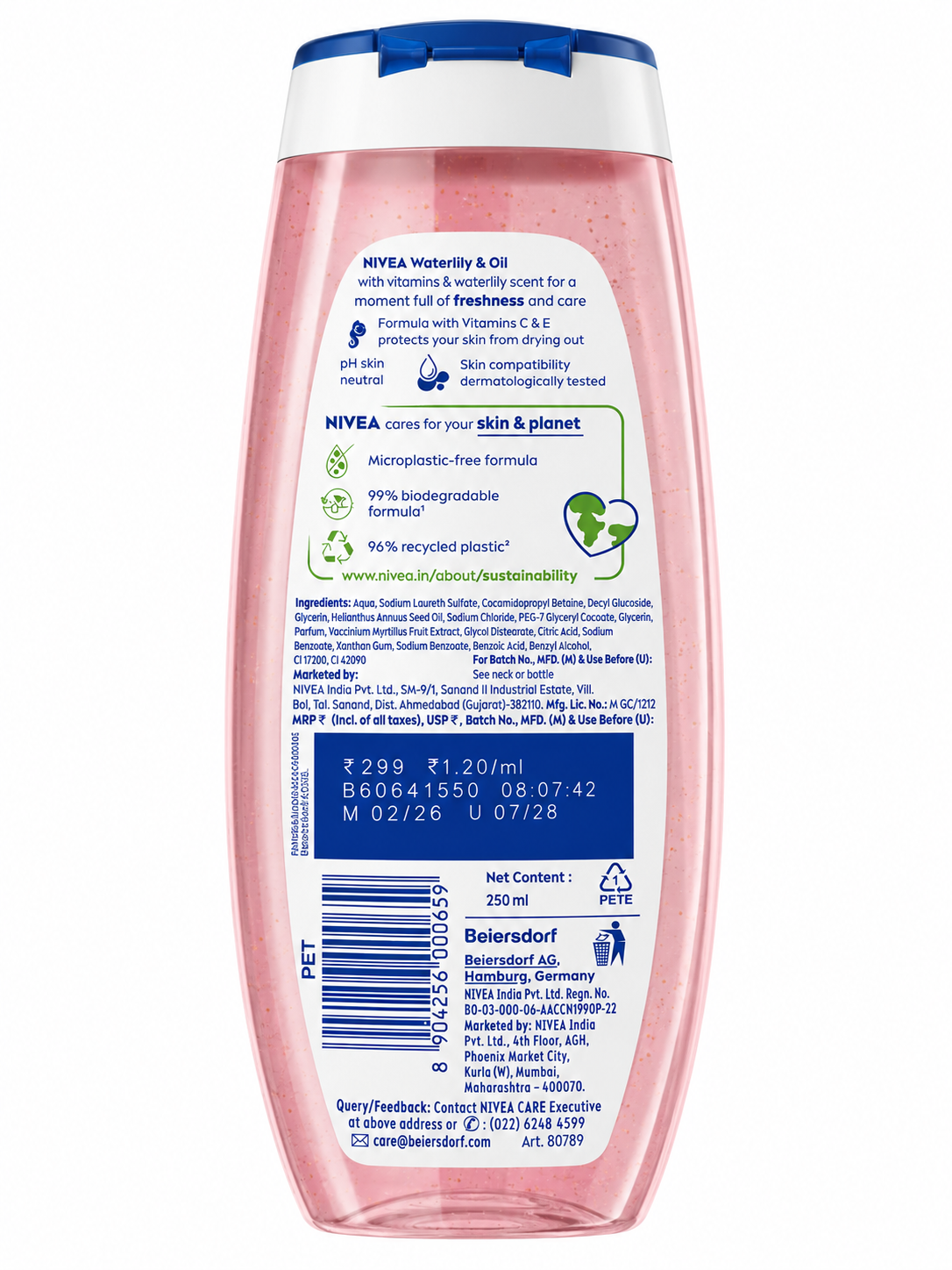 NIVEA Waterlily & Oil Shower Gel 250ml | Vitamin C & E Body Wash | Refreshing Fragrance | pH Skin Neutral | Moisturizing Shower Gel for All Skin Types