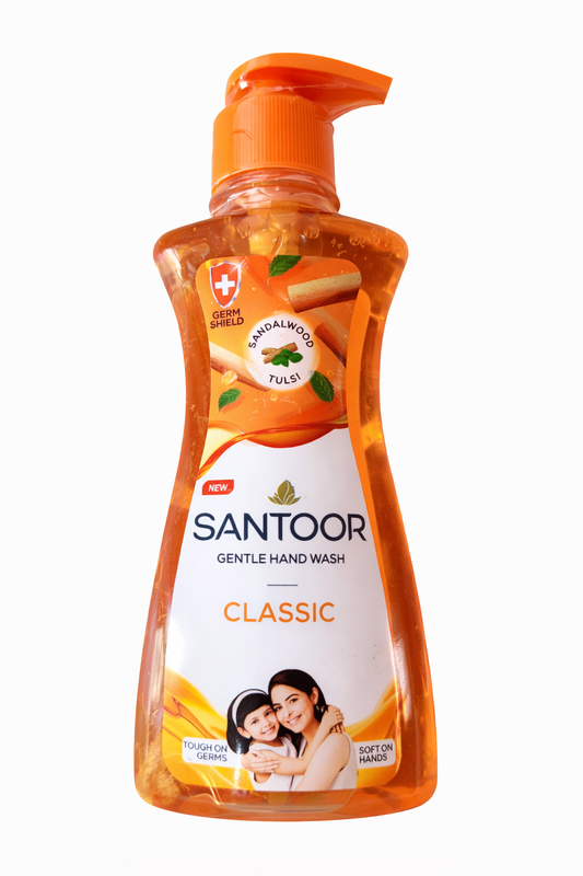 Santoor Gentle Hand Wash 200ml with Lotus & Tulsi, Germ Protection Liquid Handwash, Moisturising Formula, Mild Fragrance, Soft & Clean Hands