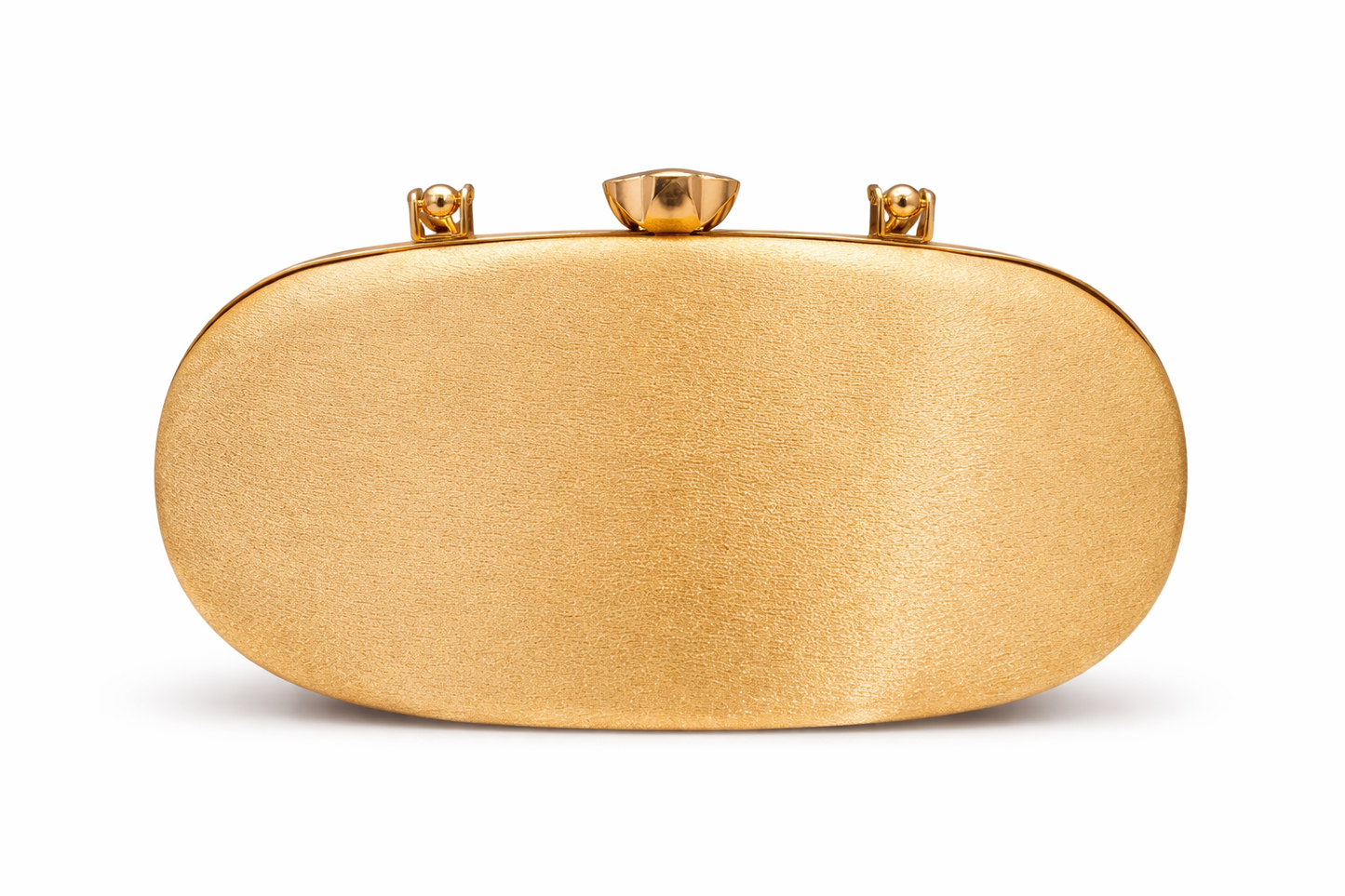 Oval Gold Evening Clutch for Women | Satin Party Handbag with Gold-Tone Handle, Sphere Clasp & Glitter Stripe Detail