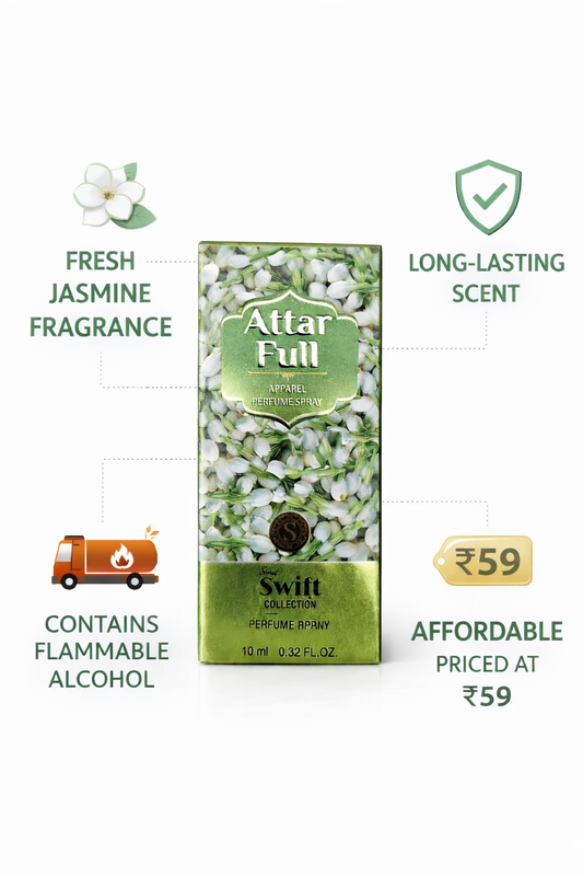 Attar Full Jasmine Perfume Spray 10ml | Long-Lasting Floral Fragrance for Men & Women