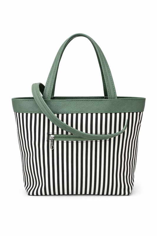 Striped Tote Bag for Women, Faux Leather Shoulder Handbag with Multiple Interior Pockets