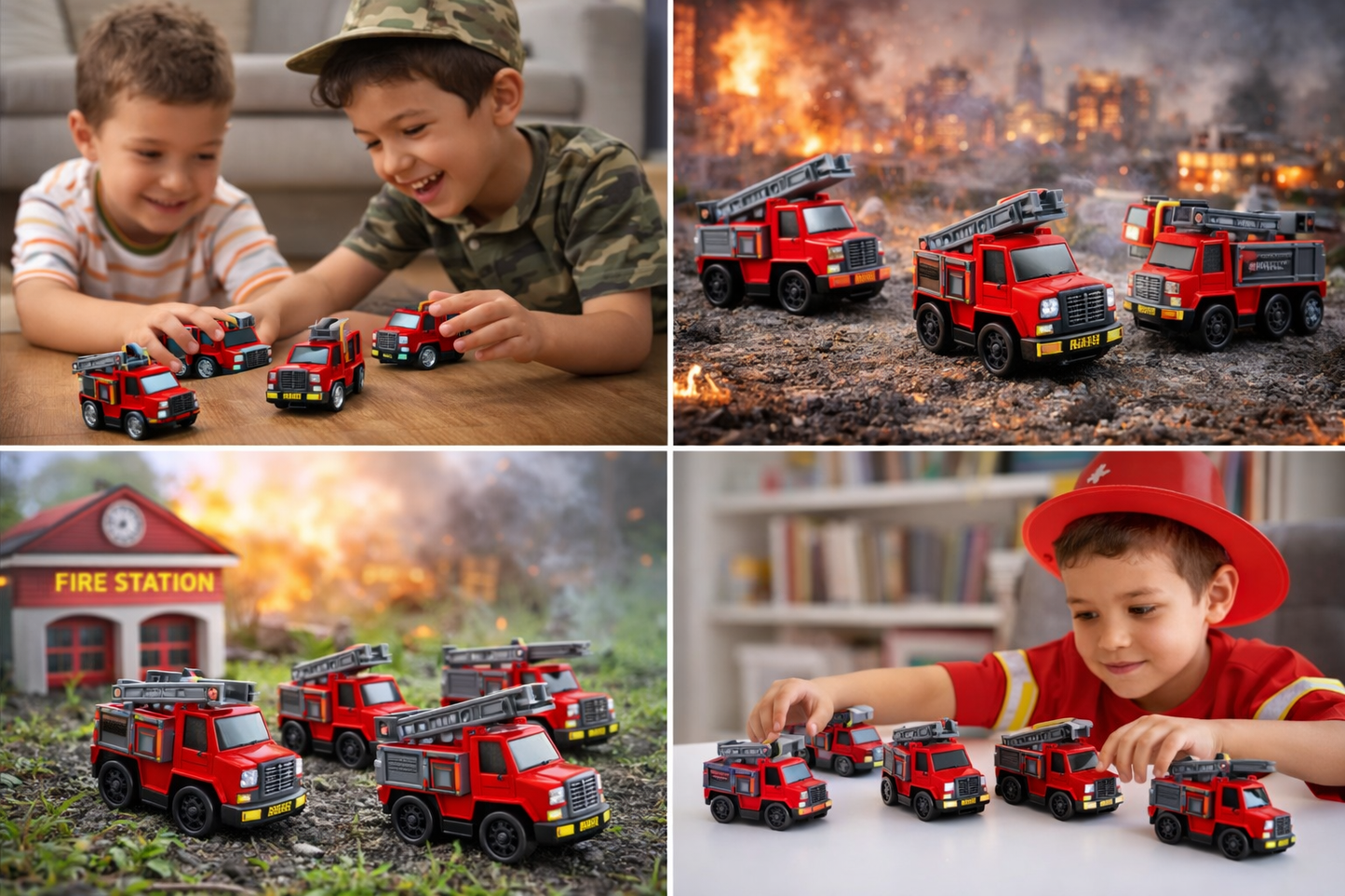 Fire Truck Toy Set for Kids (Pack of 8), Mini Fire Engine Vehicles, Rescue Truck Toys for Boys, Plastic Toy Cars Set with Wheels (Ages 3+)
