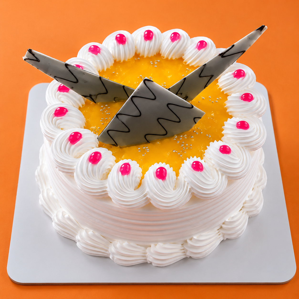 Mango Fresh Cream Cake (300 grams) | Premium Mango Birthday Cake | Eggless Celebration Cake with Whipped Cream & Chocolate Garnish