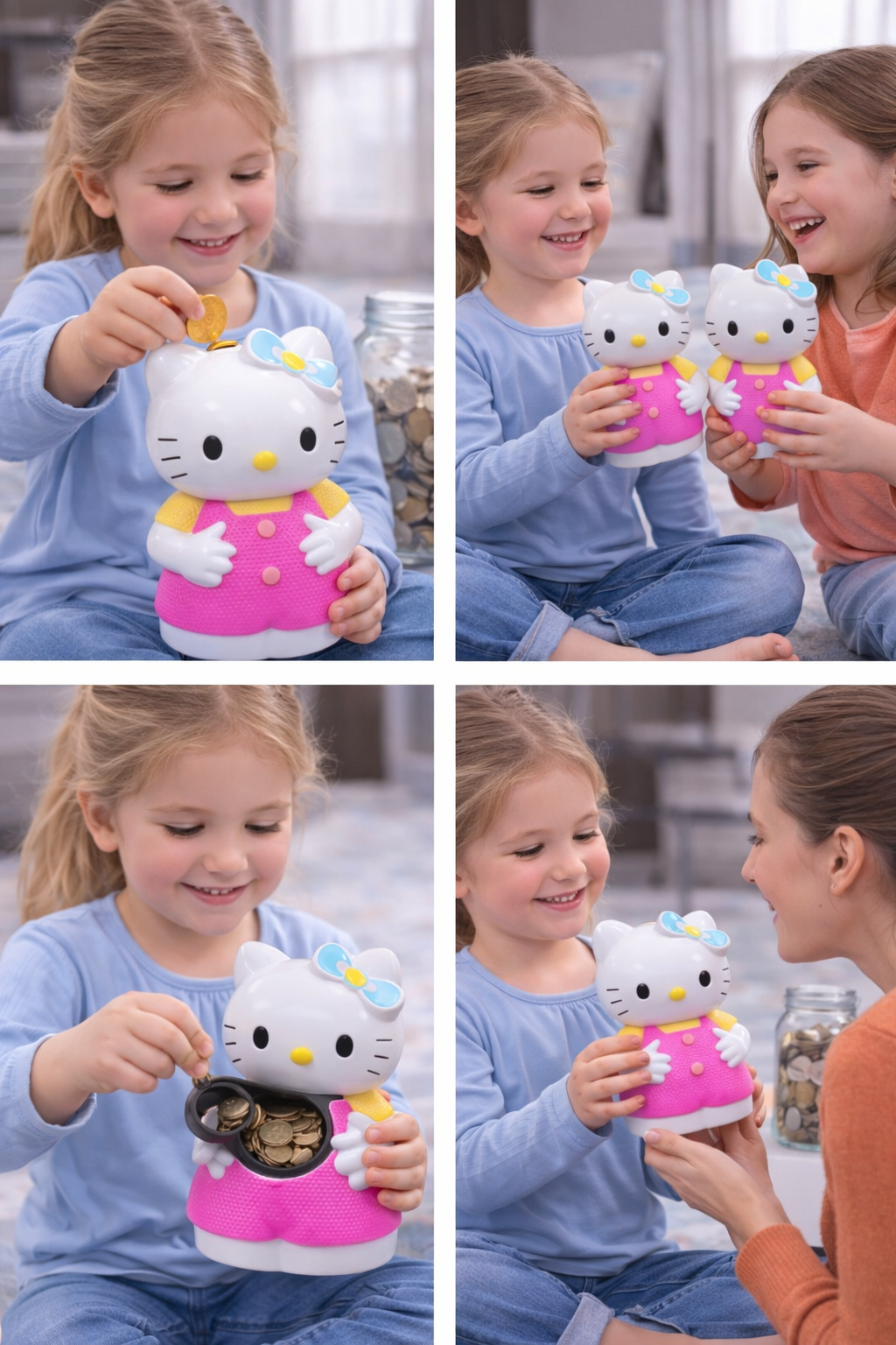 Hello Kitty Piggy Bank for Kids, Cute Coin Bank with Coin Slot & Easy Access, 6.5 Inch Plastic Money Saving Box, Gift for Girls (3+ Years)