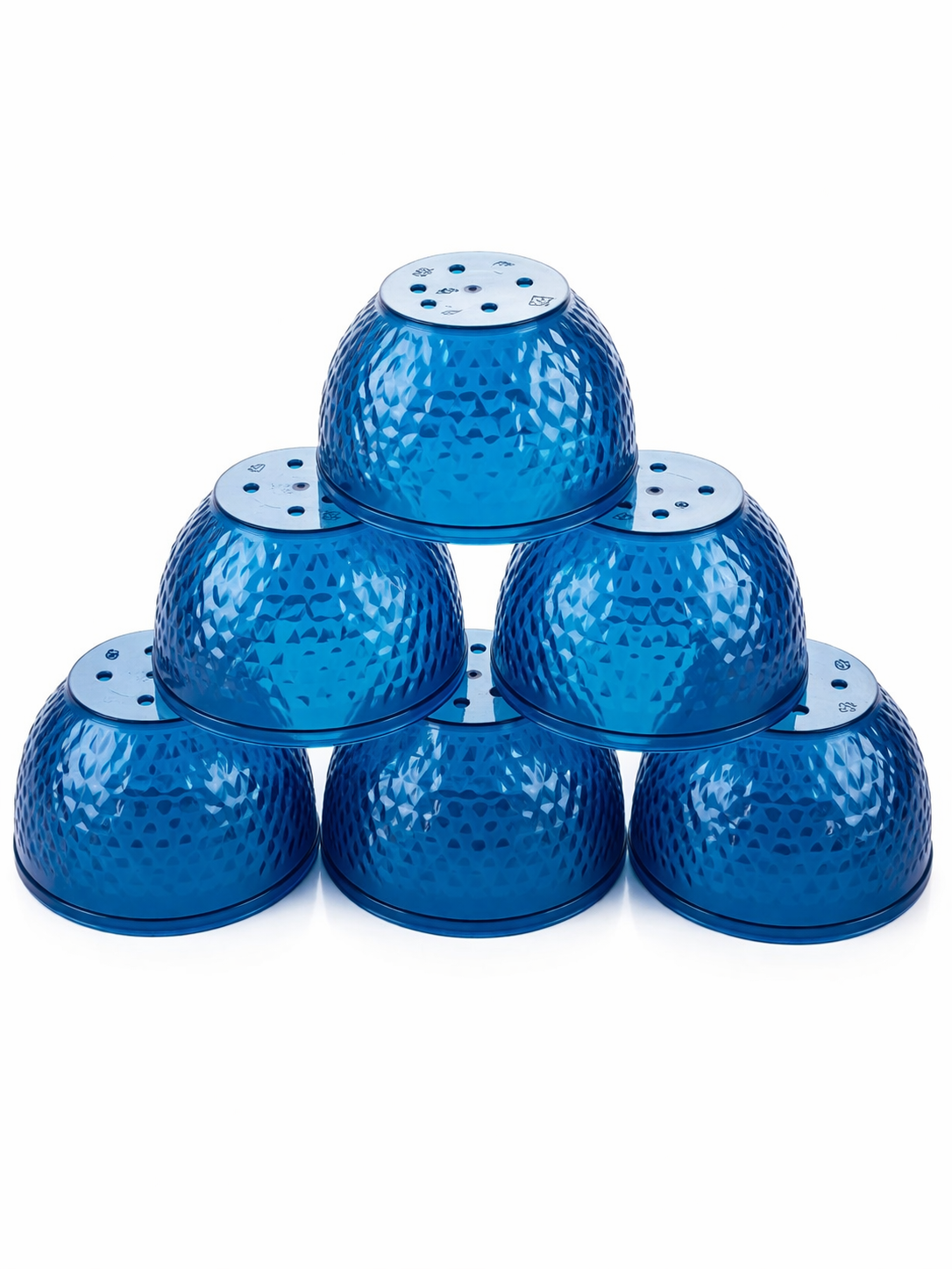 Blue Plastic Bowl Set (6-Piece) – Translucent Snack & Serving Bowls, Stackable Lightweight Design, Textured Grip Surface