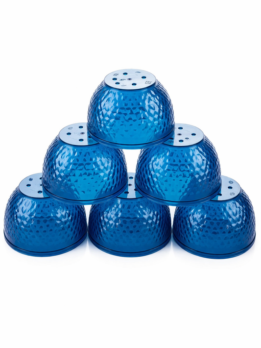 Blue Plastic Bowl Set (6-Piece) – Translucent Snack & Serving Bowls, Stackable Lightweight Design, Textured Grip Surface