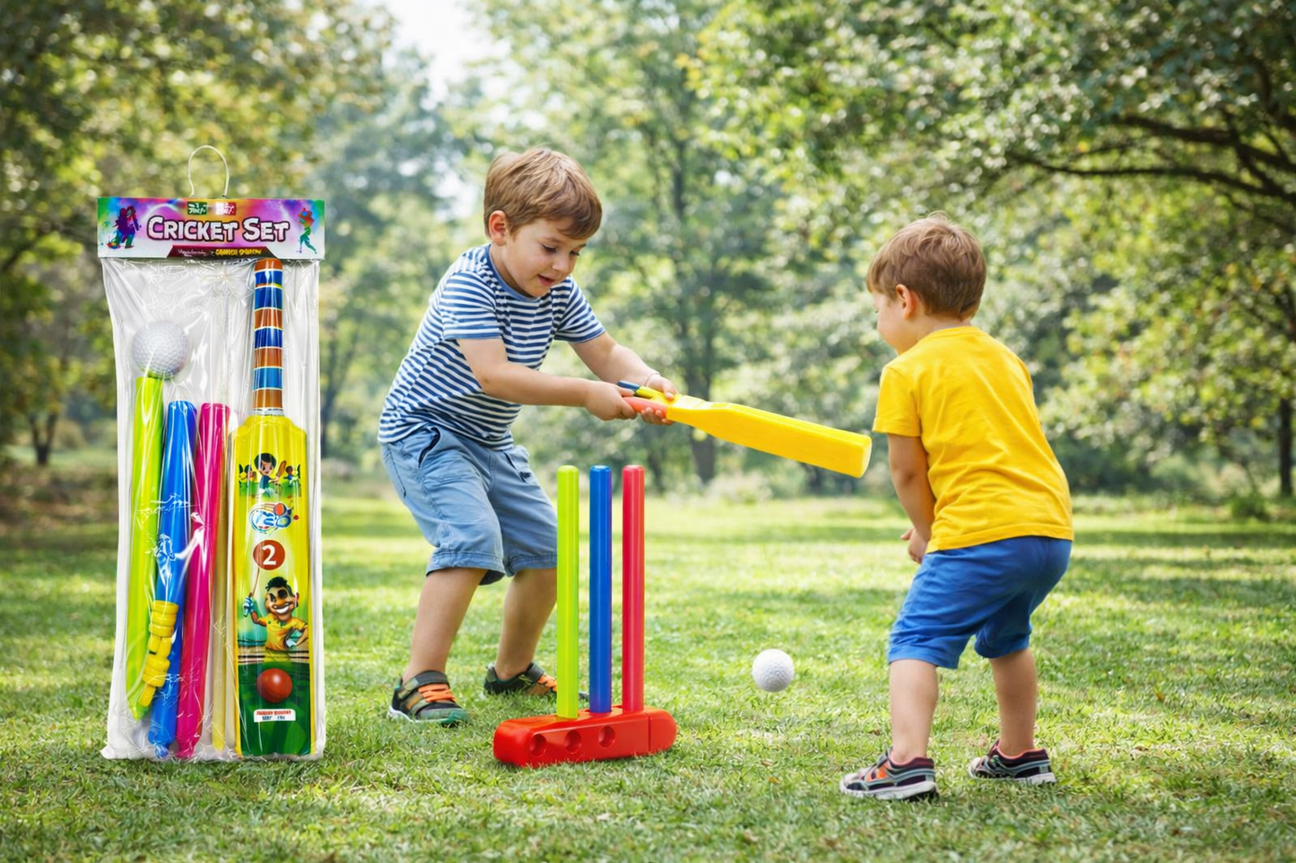 Kids Cricket Set with Bat, Ball & Stumps – Complete Plastic Cricket Kit for Boys & Girls
