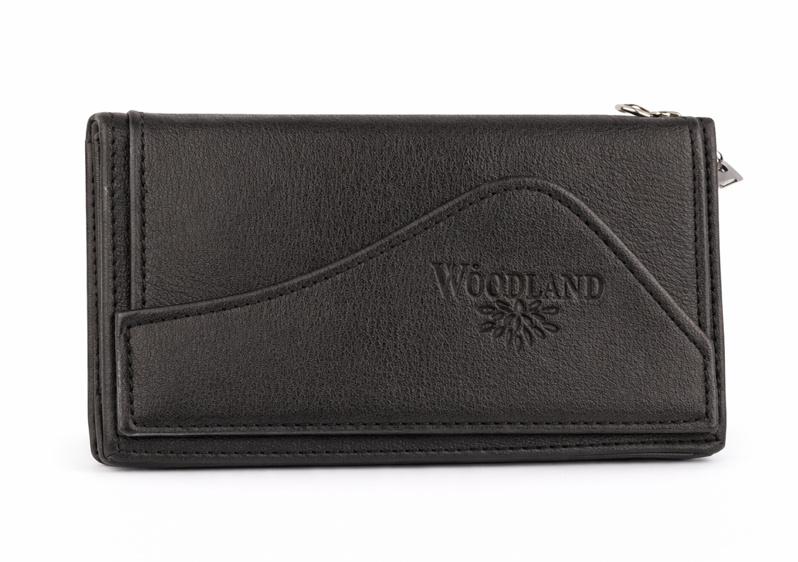 Men's Black PU Leather Wallet with Multiple Card Slots, Zipper Pocket and Embossed Logo