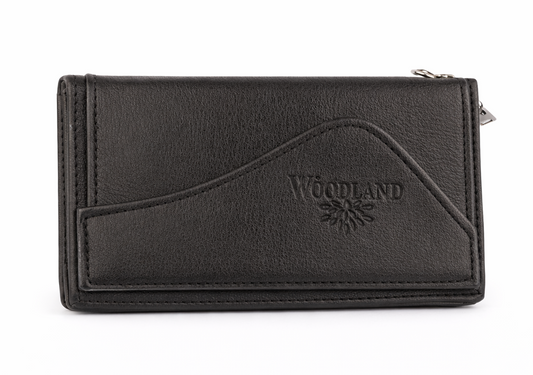 Men's Black PU Leather Wallet with Multiple Card Slots, Zipper Pocket and Embossed Logo