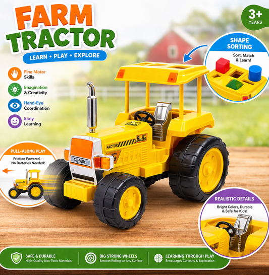 Farm Tractor Toy for Kids (3+ Years) – Friction Powered Tractor with Sound, Heavy Duty Wheels, No Battery Toy Vehicle for Boys & Girls