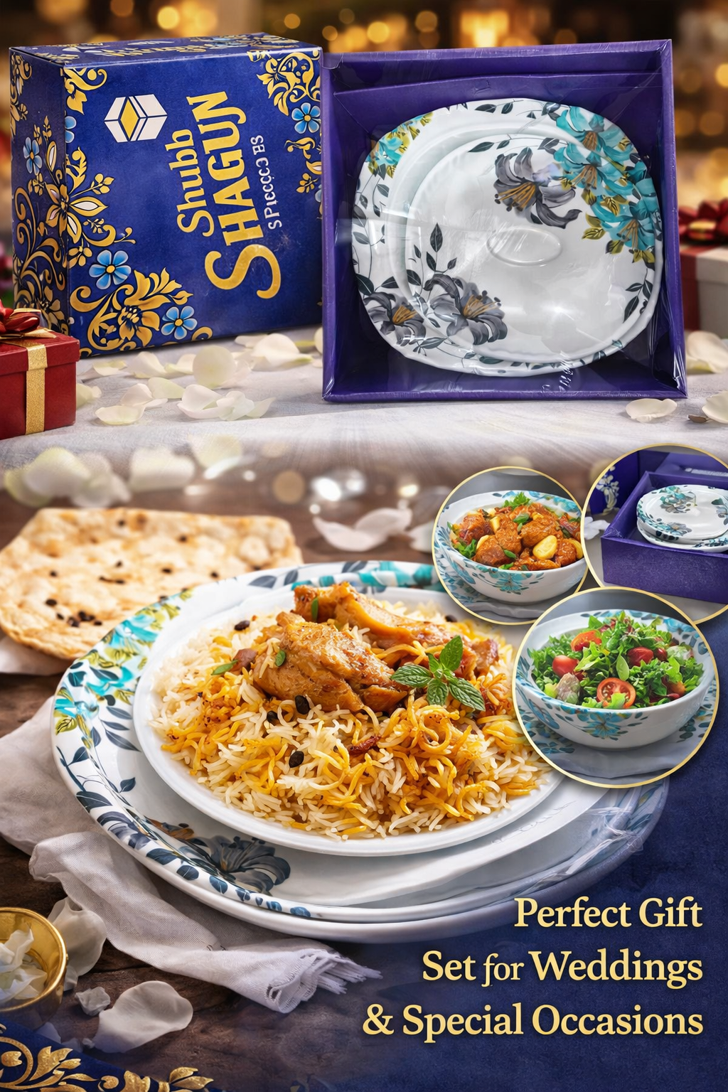 Ceramic Dinner Gift Set (3 Pieces) | Premium Printed Plate, Bowl & Lid Set