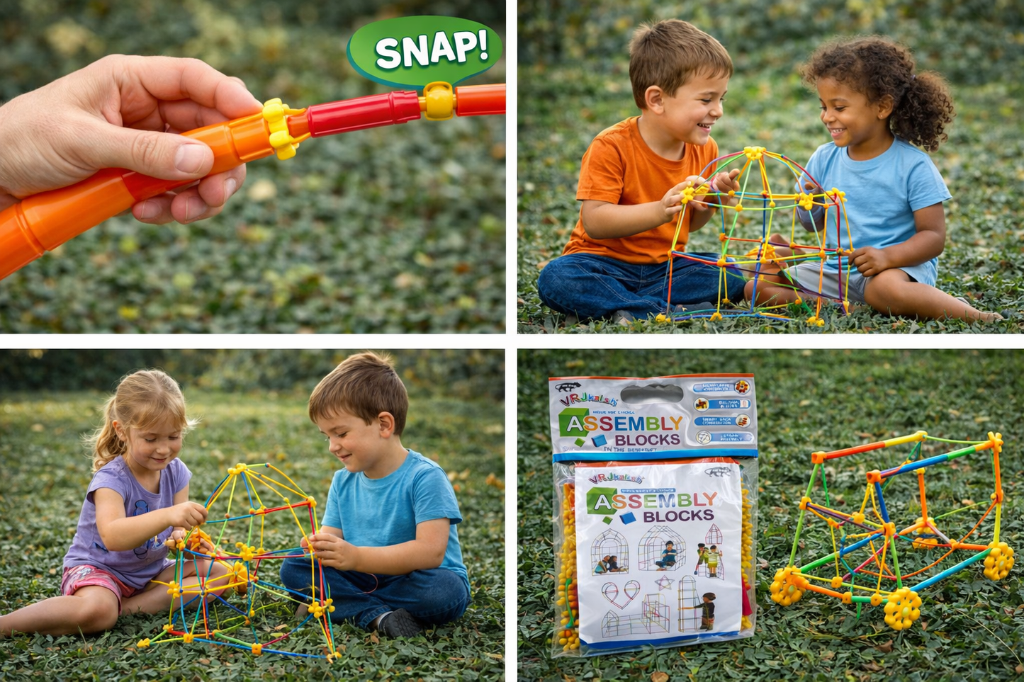Kids Assembly Blocks Stick Building Set | Creative Construction Toy with Connectors & Flexible Rods