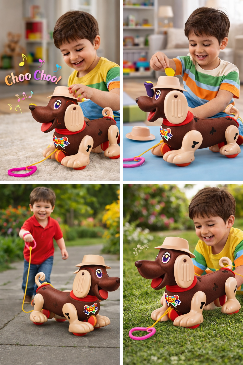 Addie Pull Along Puppy Toy for Kids (Age 1+) – Moving Head & Legs, Choo Choo Sound, Removable Hat, Safe & Durable Toddler Walking Toy
