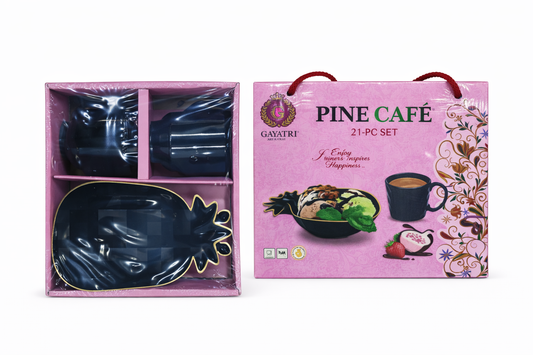 Pine Café 21-Piece Snack & Coffee Set with Pineapple Tray & 2 Cups | Premium Ceramic Serving Set