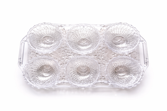 6 Bowl Serving Tray Set with Clear Plastic Bowls – BPA-Free Snack & Dip Serving Platter with Handles – Decorative Appetizer Tray for Parties, Dry Fruits, Snacks & Condiments