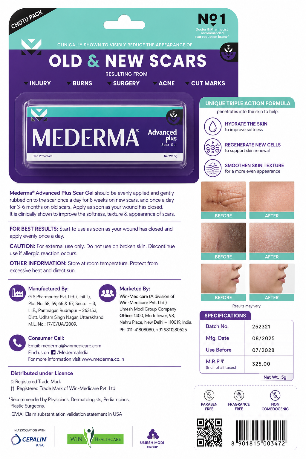 Mederma Advanced Plus Scar Gel – Scar Reduction Gel for Old & New Scars, Acne Marks, Surgery Scars, Burns & Cut Marks, Lightweight Daily Scar Care Formula, 5g