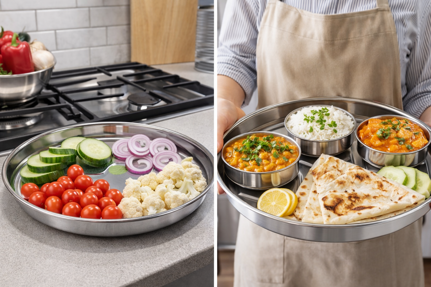 Stainless Steel Serving Tray 11.5 Inch – Round Food Grade Serving Plate, Rust-Resistant, Mirror Finish, Heavy Duty Kitchen & Dining Tray
