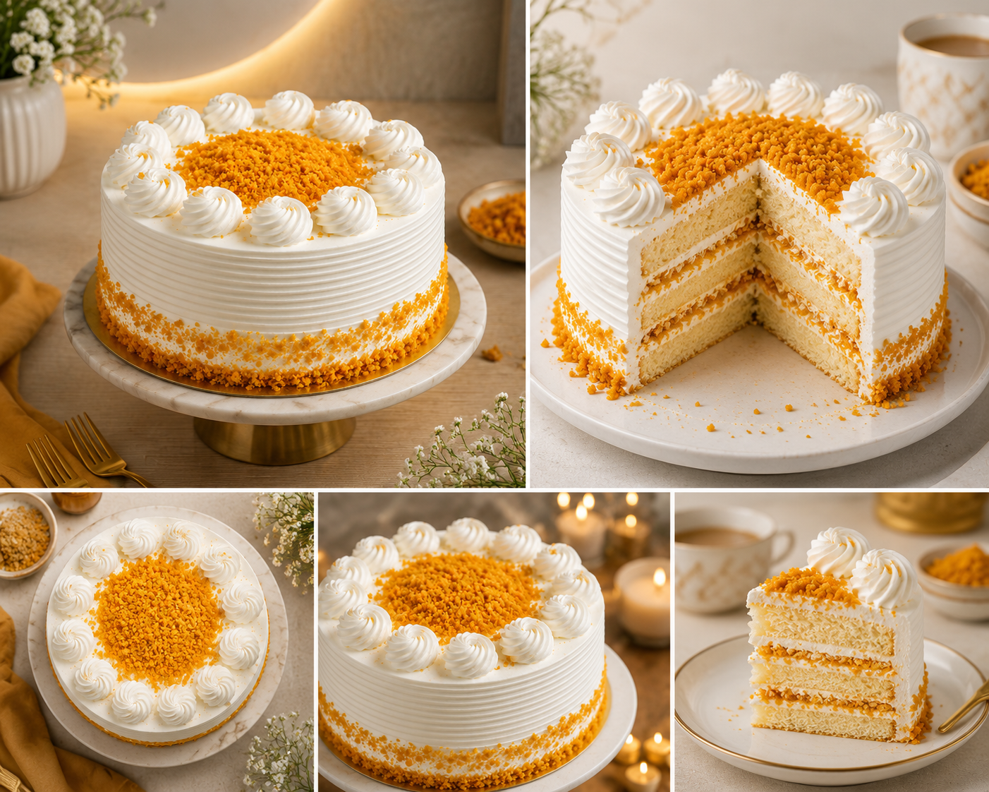 Butterscotch Cake (500 grams) | Premium Fresh Cream Butterscotch Crunch Cake | Soft Sponge Layer Cake | Birthday, Anniversary & Celebration Cake