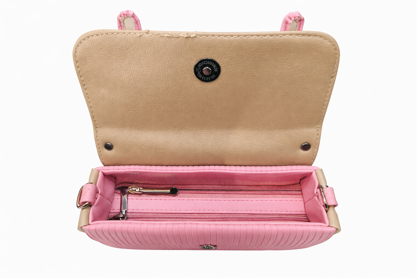 Pink Crossbody Handbag for Women | Stylish Two-Tone Ribbed Shoulder Bag with Adjustable Strap