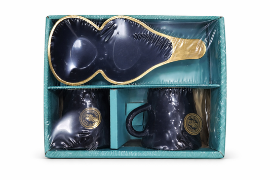 Mocha Café 3-Piece Coffee Serving Set with Pineapple Tray & 2 Navy Blue Ceramic Mugs