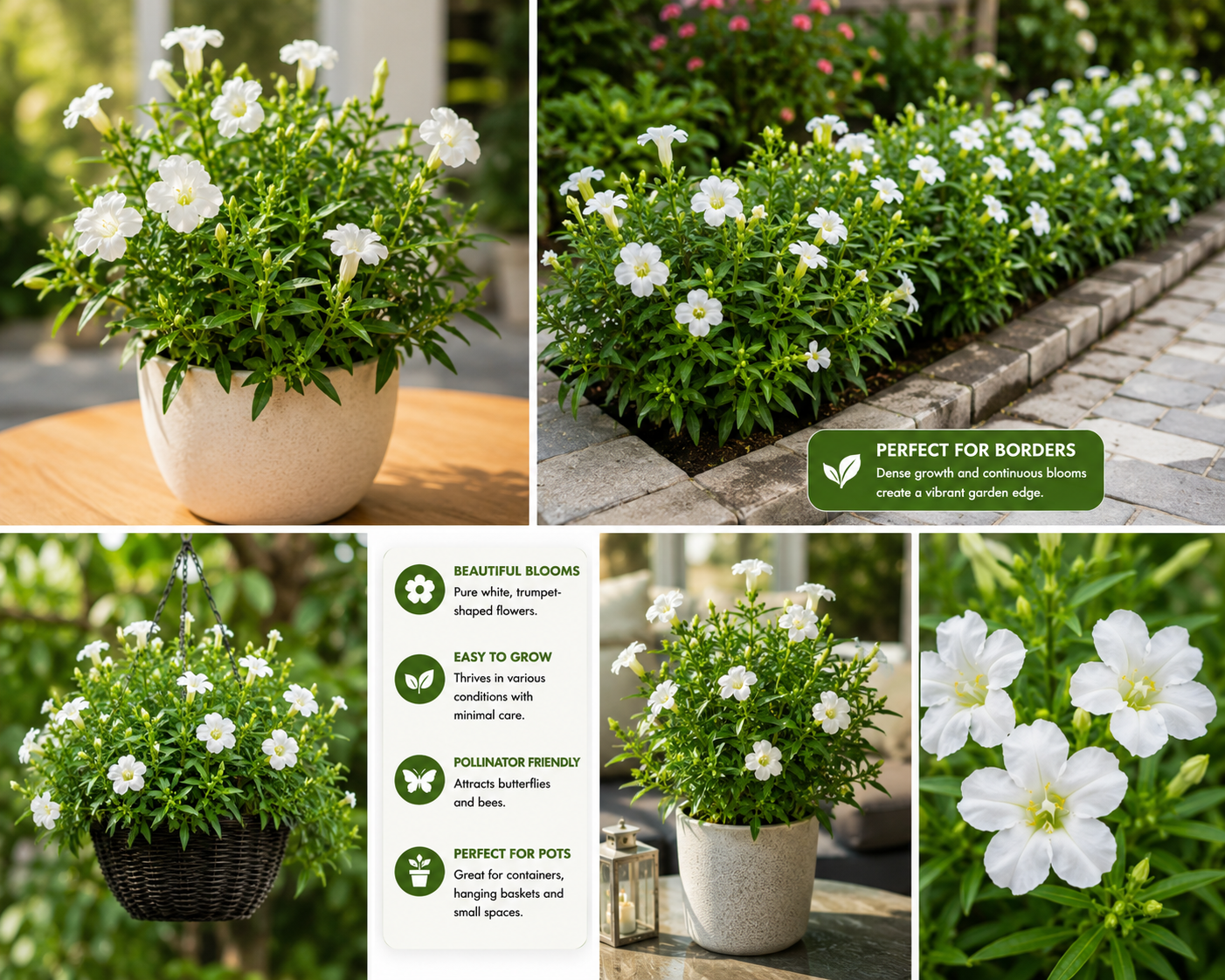 White Ruellia Live Plant | Ruellia Simplex White Flowering Plant | Low Maintenance Ornamental Garden & Pot Plant for Home Landscaping