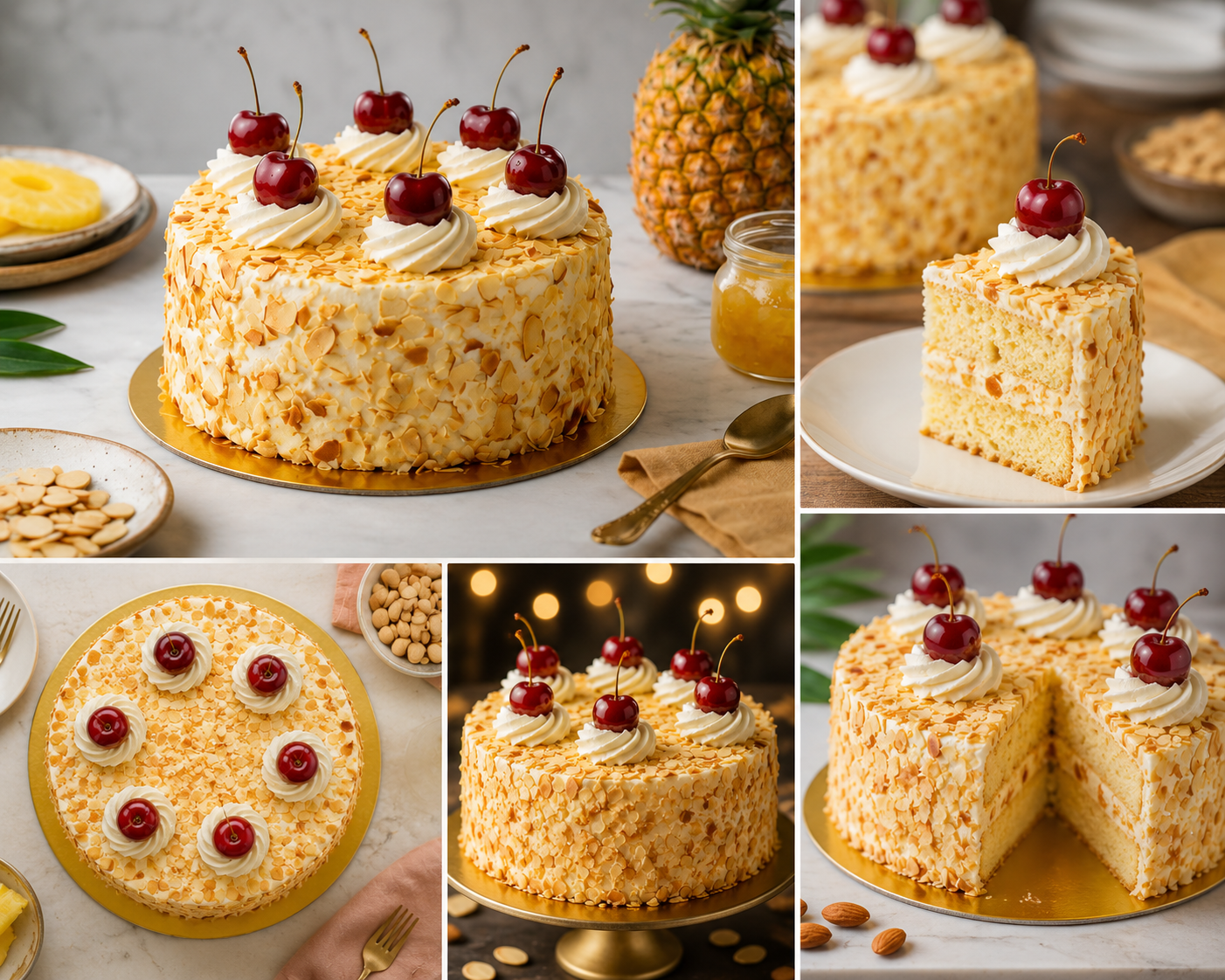 Pineapple Almond Cake (500 grams) | Premium Fresh Cream Pineapple Cake | Almond Flakes Topping Cake | Birthday, Anniversary & Celebration Cake