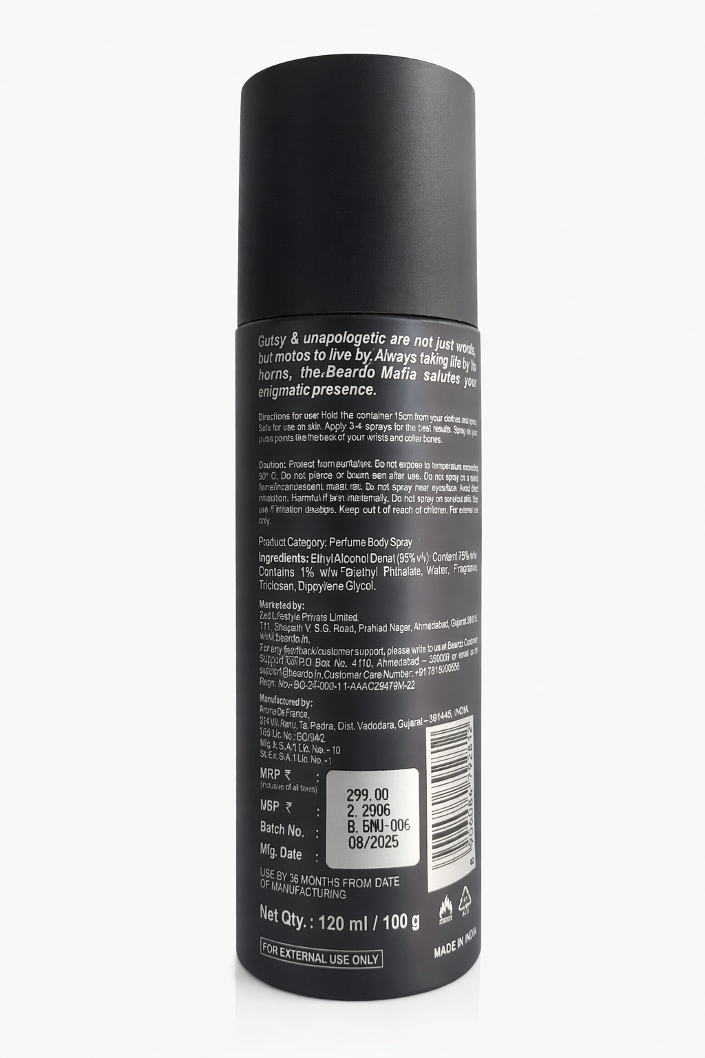 Beardo Mafia Perfumed Body Spray for Men, No Gas Formula, Bold & Intense Long Lasting Fragrance, Skin Friendly Premium Perfume Spray – 120 ml