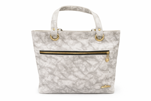 Marbled Gray Tote Bag for Women, Faux Suede Shoulder Handbag with Front Zip Pocket, Inner Zip Pocket, Gold Tone Hardware for Office, Shopping and Travel