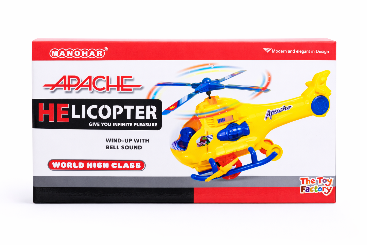 Apache Wind-Up Helicopter Toy for Kids | Rotating Blades Helicopter with Bell Sound | Mechanical Wind-Up Action Toy (3+ Years)