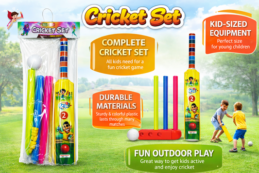 Kids Cricket Set with Bat, Ball & Stumps – Complete Plastic Cricket Kit for Boys & Girls