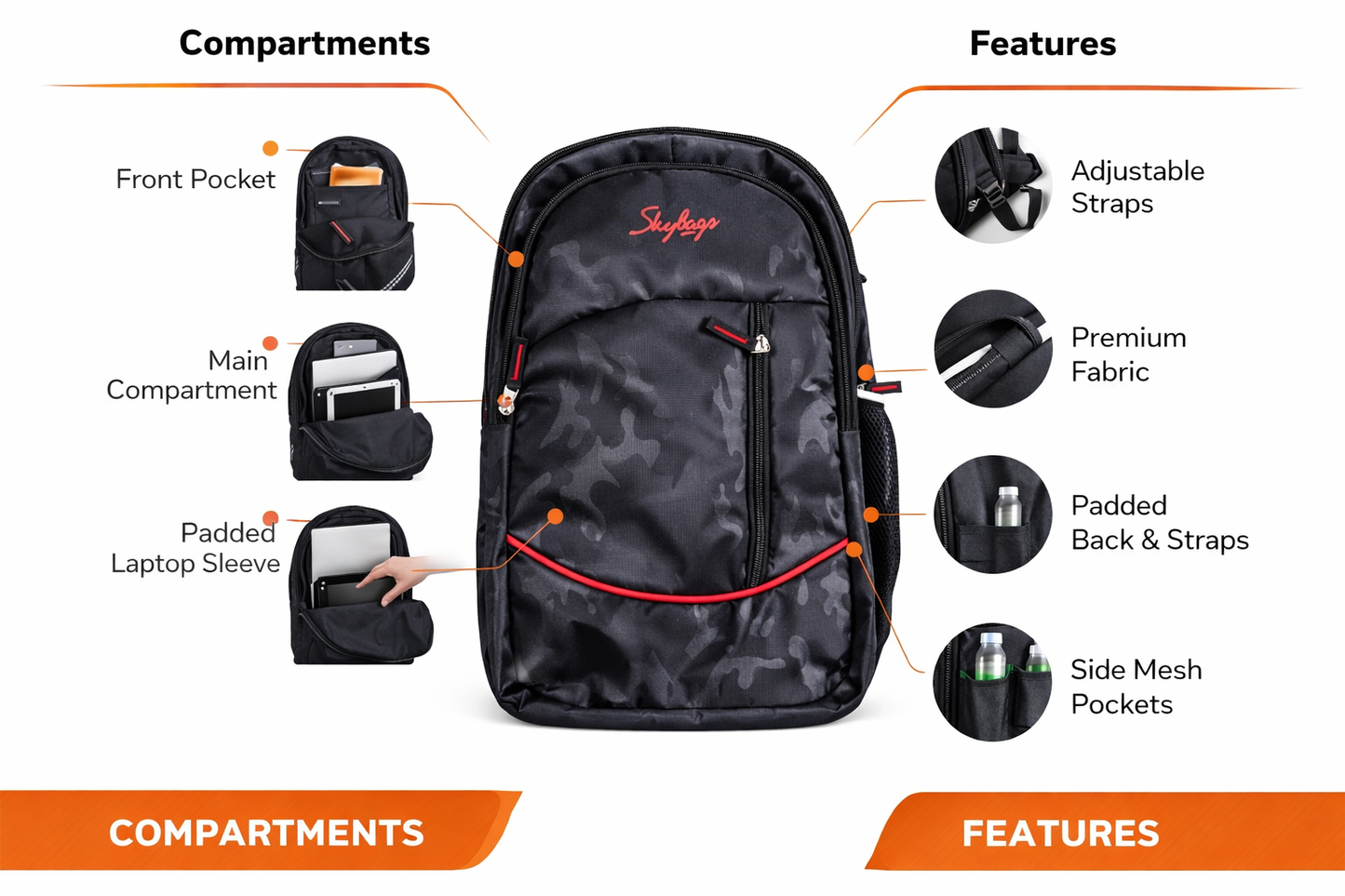Skybags Backpack for Men and Women, Laptop Backpack with Padded Sleeve, Adjustable Straps, Side Mesh Pocket,