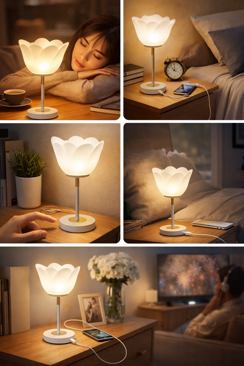 LED Touch Table Lamp with USB-C Charging | Dimmable Bedside Lamp with 3 Color Modes (Warm/Neutral/White) |