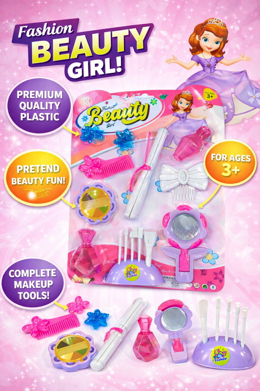 Kids Makeup Toy Set for Girls – Fashion Beauty Pretend Play Kit with Mirror, Comb & Accessories