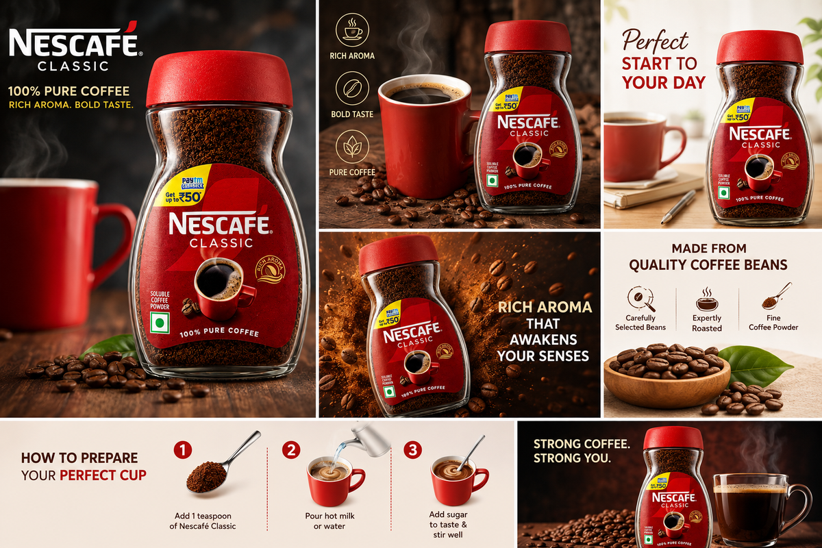 Nescafé Classic Instant Coffee, 100% Pure Coffee, Rich Aroma & Bold Taste, Easy-to-Prepare Soluble Coffee Powder, 45 g