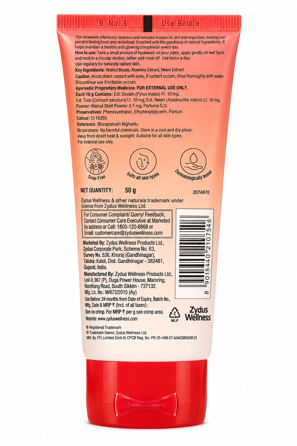 Everyuth Naturals Moisturizing Fruit Face Wash with Natural Fruit Extracts, Deep Cleansing & Hydrating Formula, Paraben Free, Suitable for All Skin Types, 50 g