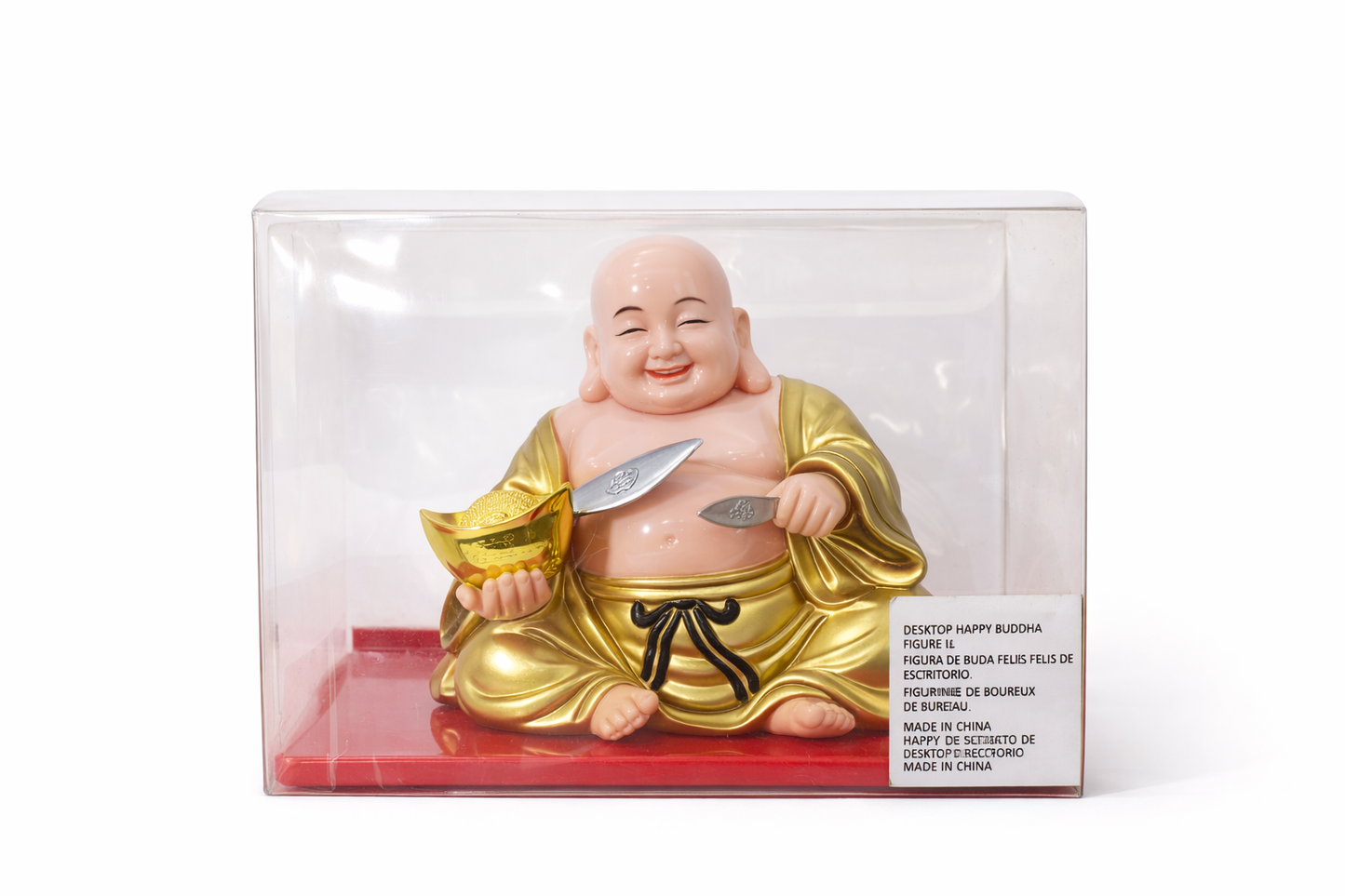 Happy Buddha Figurine with Protective Case | Laughing Buddha Statue for Wealth & Good Luck