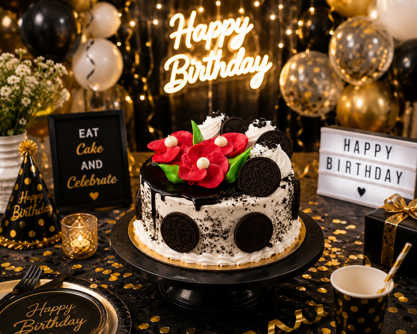 Premium Oreo Chocolate Cake (300 grams)  | Cookies & Cream Chocolate Cake | Designer Oreo Cake with Chocolate Ganache & Floral Decoration | Birthday Cake | Anniversary Cake | Celebration Cake