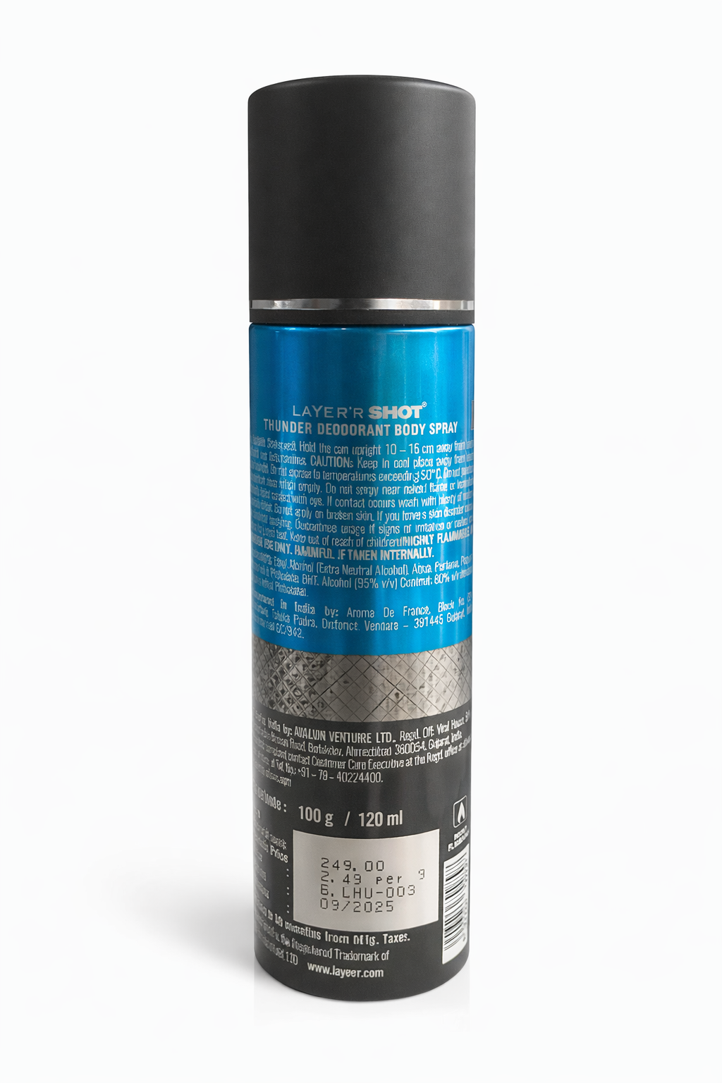 Layer’r Shot Thunder Deodorant Body Spray for Men, Long Lasting Freshness, Strong Masculine Fragrance, Instant Odor Protection, Quick Dry Formula – 120 ml