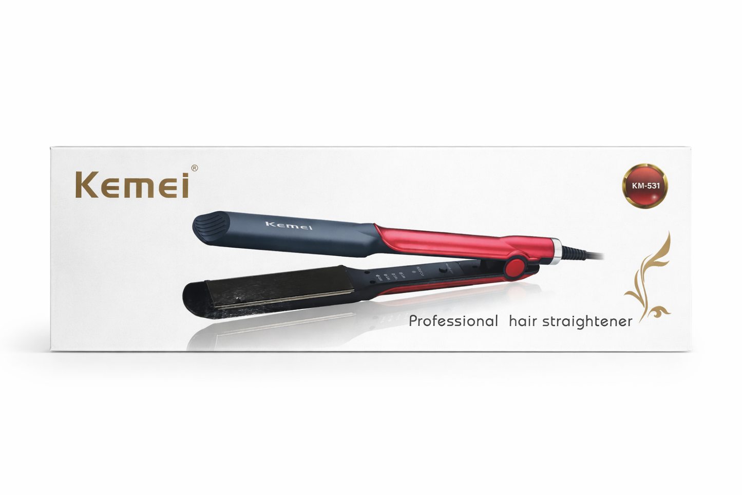 Kemei KM-531 Professional Hair Straightener | Ceramic Coated Plates | Adjustable Temperature 160°C–220°C | Fast Heating | 360° Swivel Cord | Hair Styling Tool for Smooth & Shiny Hair
